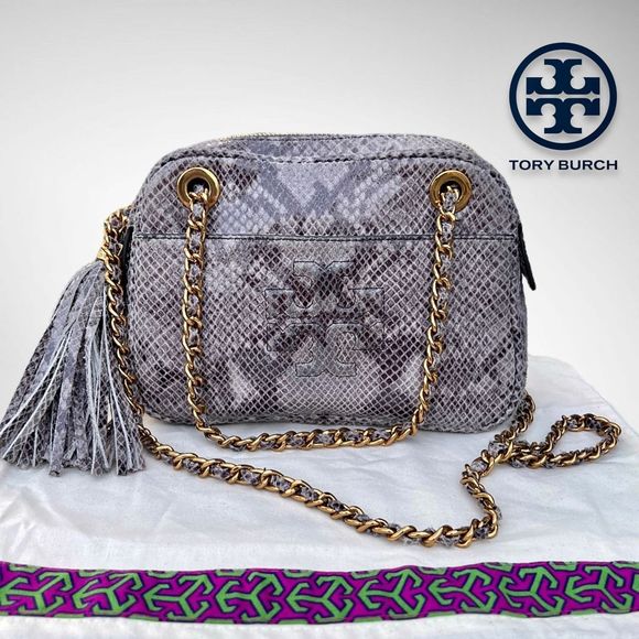 Tory Burch Handbags - Tory Burch Thea Gray Snake Convertible Shoulder Chain Bag $595